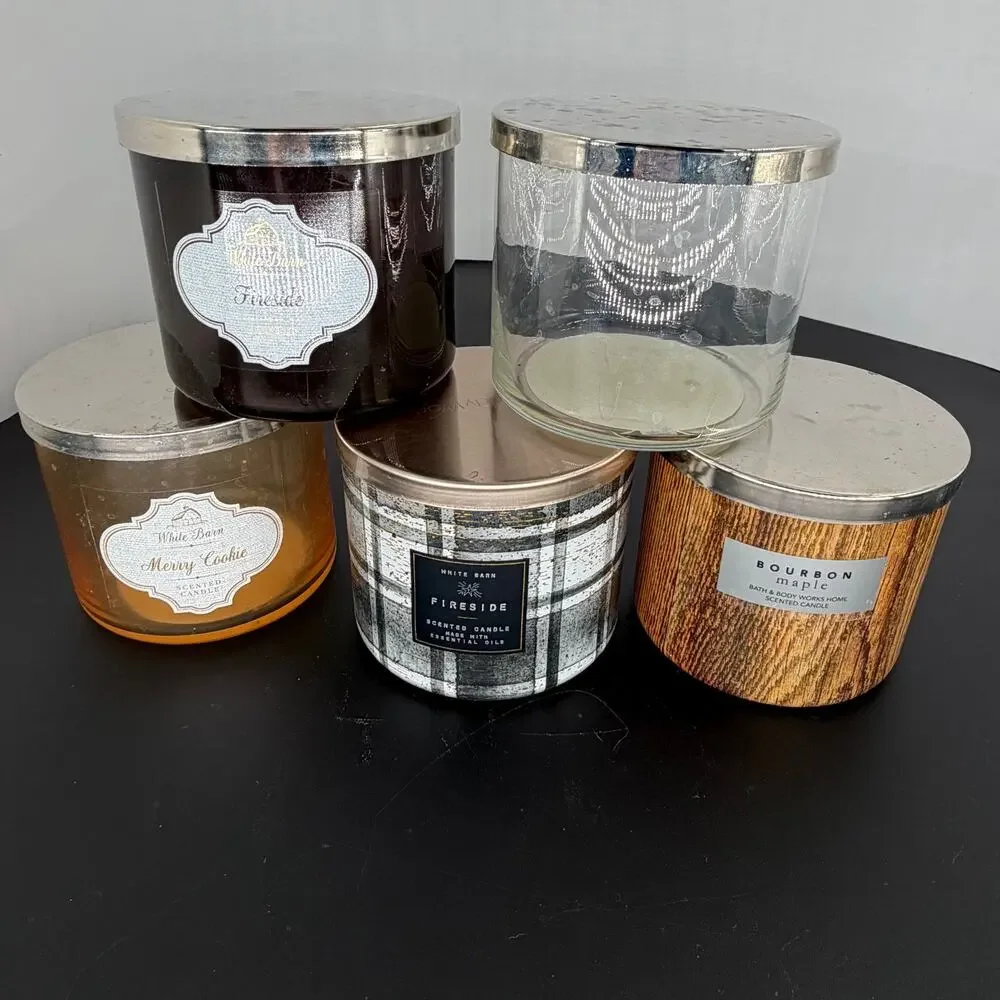 Lot 5 Empty Bath & Body Works Candle Jars with Lids 3 Wick For Crafts DIY 14.5oz